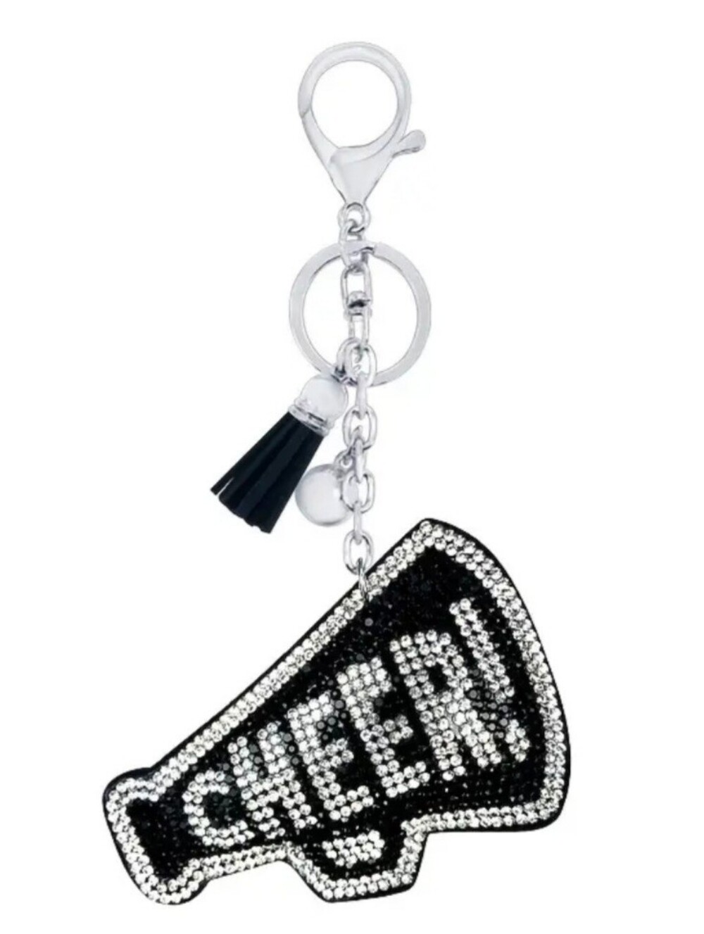 Bling Cheer Crystal Rhinestone Keychain Bag Charm With Black Tassel
